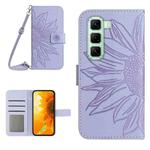 For Infinix Hot 50 Pro 4G Skin Feel Sun Flower Embossed Flip Leather Phone Case with Lanyard(Purple)