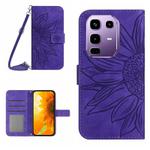 For Infinix Note 50s 5G Skin Feel Sun Flower Embossed Flip Leather Phone Case with Lanyard(Dark Purple)