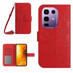 For Infinix Note 50 Pro+ 5G Skin Feel Sun Flower Embossed Flip Leather Phone Case with Lanyard(Red)