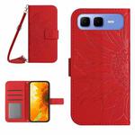 For Infinix Smart 10 Plus 4G Skin Feel Sun Flower Embossed Flip Leather Phone Case with Lanyard(Red)