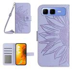 For Infinix Smart 10 Plus 4G Skin Feel Sun Flower Embossed Flip Leather Phone Case with Lanyard(Purple)