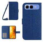 For Infinix Smart 10 Plus 4G Skin Feel Sun Flower Embossed Flip Leather Phone Case with Lanyard(Dark Blue)