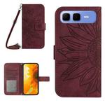 For Infinix Smart 10 Plus 4G Skin Feel Sun Flower Embossed Flip Leather Phone Case with Lanyard(Wine Red)