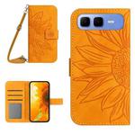 For Infinix Smart 10 Plus 4G Skin Feel Sun Flower Embossed Flip Leather Phone Case with Lanyard(Yellow)
