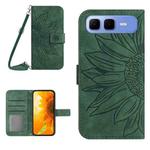 For Infinix Smart 10 Plus 4G Skin Feel Sun Flower Embossed Flip Leather Phone Case with Lanyard(Green)