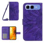 For Infinix Smart 10 Plus 4G Skin Feel Sun Flower Embossed Flip Leather Phone Case with Lanyard(Dark Purple)