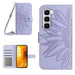 For Infinix Hot 60 4G / 60i 4G Skin Feel Sun Flower Embossed Flip Leather Phone Case with Lanyard(Purple)