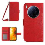 For Tecno Camon 40 Premier Skin Feel Sun Flower Embossed Flip Leather Phone Case with Lanyard(Red)