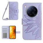 For Tecno Camon 40 Premier Skin Feel Sun Flower Embossed Flip Leather Phone Case with Lanyard(Purple)