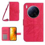 For Tecno Camon 40 Premier Skin Feel Sun Flower Embossed Flip Leather Phone Case with Lanyard(Rose Red)