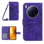 For Tecno Camon 40 Premier Skin Feel Sun Flower Embossed Flip Leather Phone Case with Lanyard(Dark Purple)