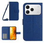 For Tecno Spark 40 4G Skin Feel Sun Flower Embossed Flip Leather Phone Case with Lanyard(Dark Blue)
