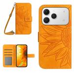 For Tecno Spark 40 4G Skin Feel Sun Flower Embossed Flip Leather Phone Case with Lanyard(Yellow)