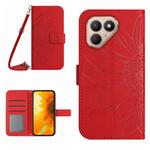For Tecno Pova 7 4G Skin Feel Sun Flower Embossed Flip Leather Phone Case with Lanyard(Red)
