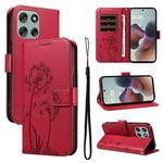 For Motorola Moto G56 5G Dandelion Embossed Pattern Flip Leather Phone Case(Red)