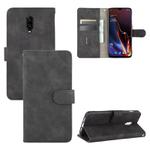 For OnePlus 6T Solid Color Skin Feel Magnetic Buckle Horizontal Flip Calf Texture PU Leather Case with Holder & Card Slots & Wallet(Black)