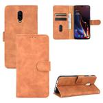 For OnePlus 6T Solid Color Skin Feel Magnetic Buckle Horizontal Flip Calf Texture PU Leather Case with Holder & Card Slots & Wallet(Brown)