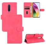 For OnePlus 8 Solid Color Skin Feel Magnetic Buckle Horizontal Flip Calf Texture PU Leather Case with Holder & Card Slots & Wallet(Rose Red)