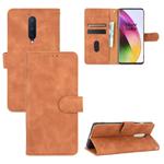 For OnePlus 8 Solid Color Skin Feel Magnetic Buckle Horizontal Flip Calf Texture PU Leather Case with Holder & Card Slots & Wallet(Brown)