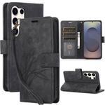 For Samsung Galaxy S25 Ultra 5G Orchid Butterfly Embossed Leather Phone Case(Black)