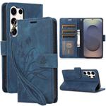 For Samsung Galaxy S25 Ultra 5G Orchid Butterfly Embossed Leather Phone Case(Blue)