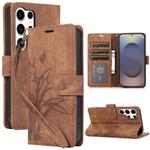 For Samsung Galaxy S25 Ultra 5G Orchid Butterfly Embossed Leather Phone Case(Brown)