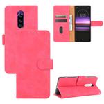 For Sony Xperia 1 Solid Color Skin Feel Magnetic Buckle Horizontal Flip Calf Texture PU Leather Case with Holder & Card Slots & Wallet(Rose Red)