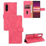 For Sony Xperia 5 Solid Color Skin Feel Magnetic Buckle Horizontal Flip Calf Texture PU Leather Case with Holder & Card Slots & Wallet(Rose Red)