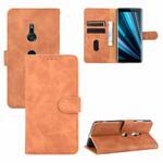 For Sony Xperia XZ3 Solid Color Skin Feel Magnetic Buckle Horizontal Flip Calf Texture PU Leather Case with Holder & Card Slots & Wallet(Brown)