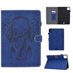 For iPad Air 2022 / 2020 10.9 Embossed Elephant Pattern Horizontal Flip PU Leather Case with Sleep Function & Magnetic Buckle & Holder & Card Slot(Blue)