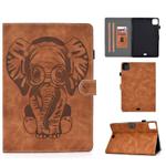 For iPad Air 2022 / 2020 10.9 Embossed Elephant Pattern Horizontal Flip PU Leather Case with Sleep Function & Magnetic Buckle & Holder & Card Slot(Brown)