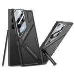 For Samsung Galaxy S23 Ultra 5G GKK Mech Style Ultra-thin Folding Holder Phone Case, Not Included Pen(Black)