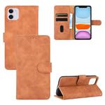 For iPhone 11 Solid Color Skin Feel Magnetic Buckle Horizontal Flip Calf Texture PU Leather Case with Holder & Card Slots & Wallet(Brown)
