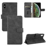 For iPhone XS / X Solid Color Skin Feel Magnetic Buckle Horizontal Flip Calf Texture PU Leather Case with Holder & Card Slots & Wallet(Black)