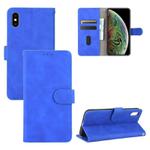 For iPhone XS / X Solid Color Skin Feel Magnetic Buckle Horizontal Flip Calf Texture PU Leather Case with Holder & Card Slots & Wallet(Blue)