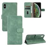 For iPhone XS / X Solid Color Skin Feel Magnetic Buckle Horizontal Flip Calf Texture PU Leather Case with Holder & Card Slots & Wallet(Green)