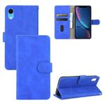 For iPhone XR Solid Color Skin Feel Magnetic Buckle Horizontal Flip Calf Texture PU Leather Case with Holder & Card Slots & Wallet(Blue)