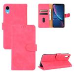 For iPhone XR Solid Color Skin Feel Magnetic Buckle Horizontal Flip Calf Texture PU Leather Case with Holder & Card Slots & Wallet(Rose Gold)