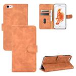 For iPhone 6 Plus & 6s Plus Solid Color Skin Feel Magnetic Buckle Horizontal Flip Calf Texture PU Leather Case with Holder & Card Slots & Wallet(Brown)