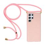 For Samsung Galaxy S25 Ultra 5G Wheat Straw Material Hybrid TPU Phone Case with Lanyard(Pink)