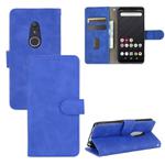 For Fujitsu Arrows Be4 (F-41A) Solid Color Skin Feel Magnetic Buckle Horizontal Flip Calf Texture PU Leather Case with Holder & Card Slots & Wallet(Blue)