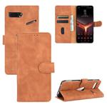 For ASUS ROG Phone II ZS660KL Solid Color Skin Feel Magnetic Buckle Horizontal Flip Calf Texture PU Leather Case with Holder & Card Slots & Wallet(Brown)