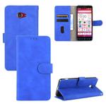 For Kyocera Basio 4 KYV47 Solid Color Skin Feel Magnetic Buckle Horizontal Flip Calf Texture PU Leather Case with Holder & Card Slots & Wallet(Blue)