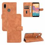 For UMIDIGI A3S Solid Color Skin Feel Magnetic Buckle Horizontal Flip Calf Texture PU Leather Case with Holder & Card Slots & Wallet(Brown)