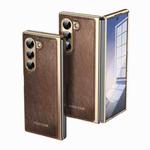 For Samsung Galaxy Z Fold6 Integrated Gold Wire Silver Brocade Plating Phone Case(Brown)