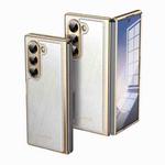 For Samsung Galaxy Z Fold6 Integrated Gold Wire Silver Brocade Plating Phone Case(White)