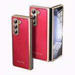 For Samsung Galaxy Z Fold5 Integrated Gold Wire Silver Brocade Plating Phone Case(Red)