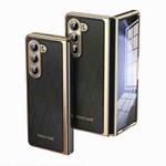 For Samsung Galaxy Z Fold5 Integrated Gold Wire Silver Brocade Plating Phone Case(Black)