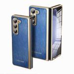 For Samsung Galaxy Z Fold5 Integrated Gold Wire Silver Brocade Plating Phone Case(Blue)