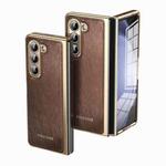 For Samsung Galaxy Z Fold5 Integrated Gold Wire Silver Brocade Plating Phone Case(Brown)